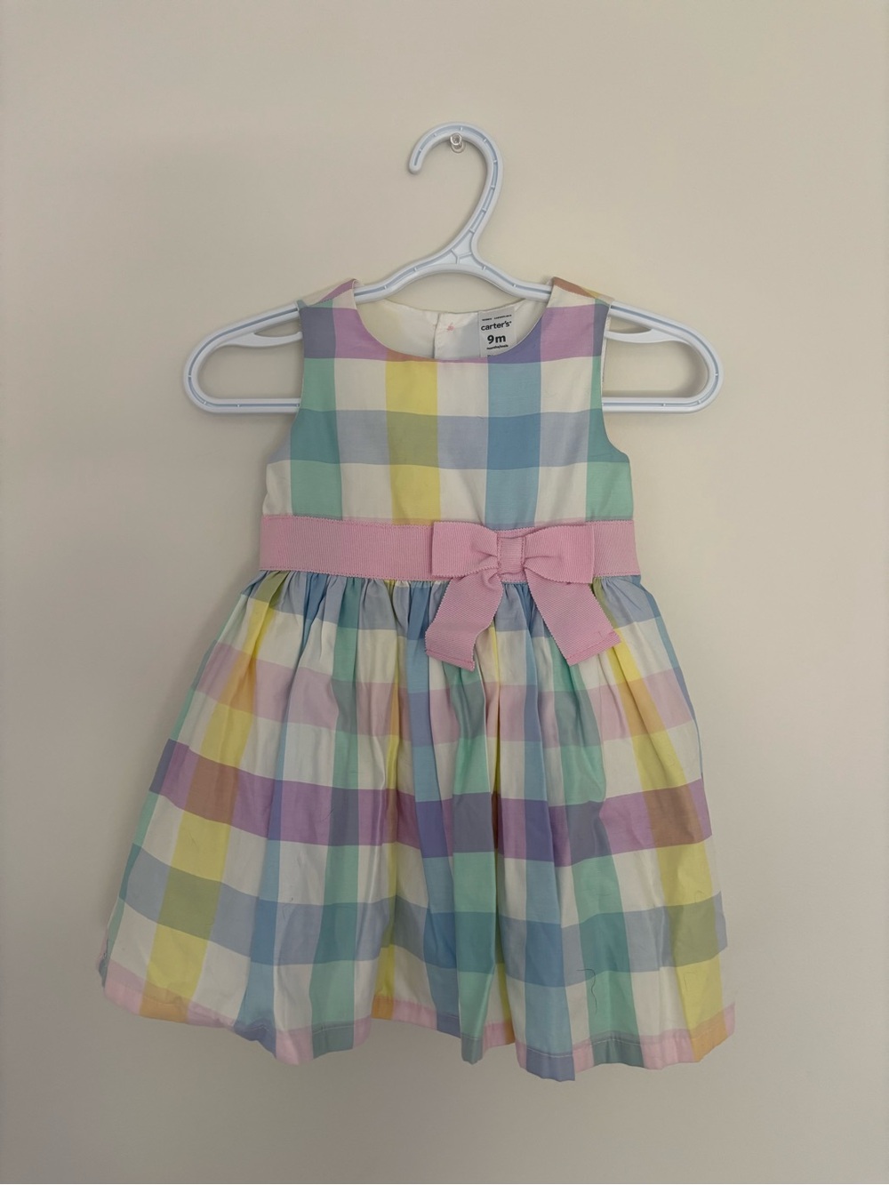 Carter's Pastel Plaid Sleeveless Dress with Pink Bow